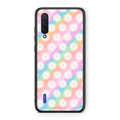 Xiaomi Mi 9 Lite White Daisies θήκη από τη Smartfits με σχέδιο στο πίσω μέρος και μαύρο περίβλημα | Smartphone case with colorful back and black bezels by Smartfits