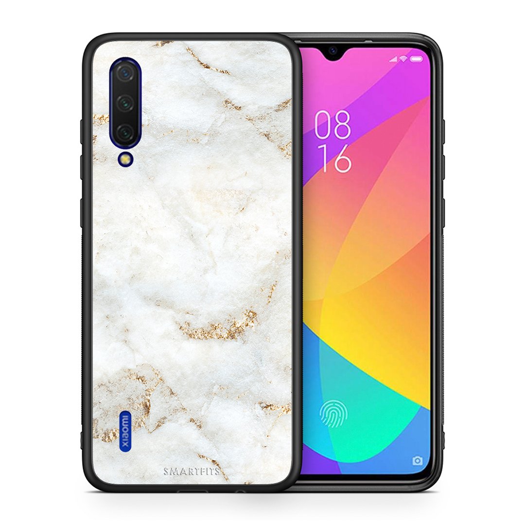 Θήκη Xiaomi Mi 9 Lite White Gold Marble από τη Smartfits με σχέδιο στο πίσω μέρος και μαύρο περίβλημα | Xiaomi Mi 9 Lite White Gold Marble case with colorful back and black bezels