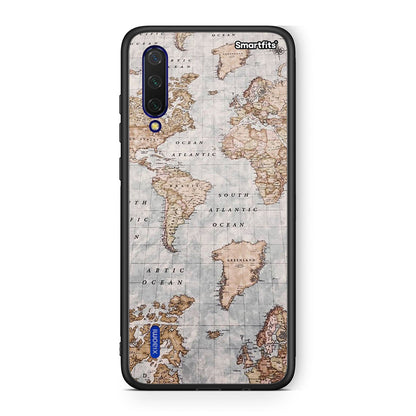 Xiaomi Mi 9 Lite World Map Θήκη από τη Smartfits με σχέδιο στο πίσω μέρος και μαύρο περίβλημα | Smartphone case with colorful back and black bezels by Smartfits