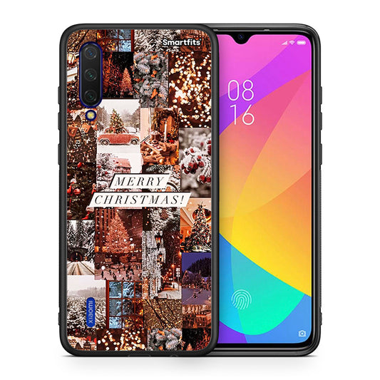 Θήκη Xiaomi Mi 9 Lite Xmas Collage από τη Smartfits με σχέδιο στο πίσω μέρος και μαύρο περίβλημα | Xiaomi Mi 9 Lite Xmas Collage case with colorful back and black bezels