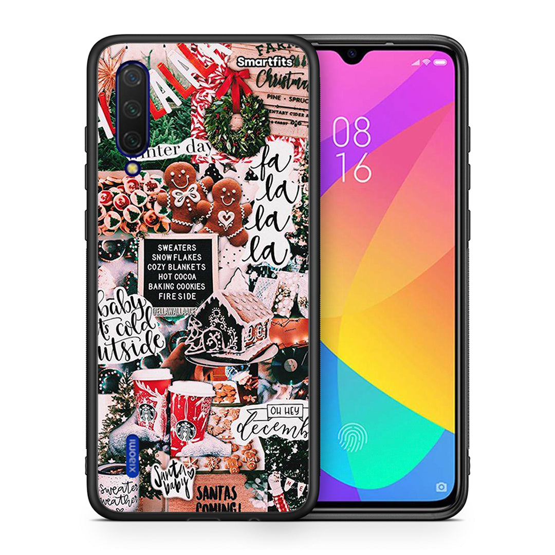 Θήκη Xiaomi Mi 9 Lite Xmas Habbits από τη Smartfits με σχέδιο στο πίσω μέρος και μαύρο περίβλημα | Xiaomi Mi 9 Lite Xmas Habbits case with colorful back and black bezels