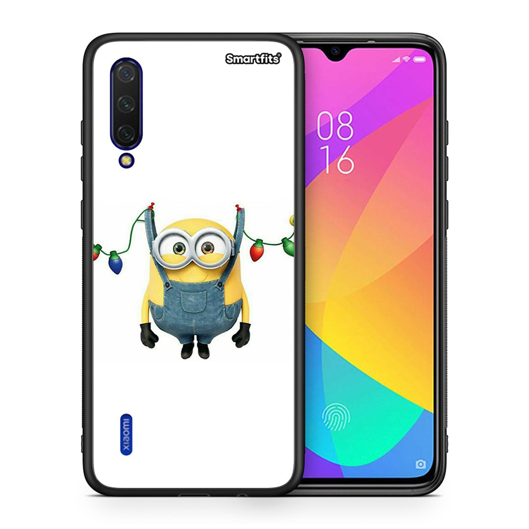Θήκη Xiaomi Mi 9 Lite Xmas Minion Lights από τη Smartfits με σχέδιο στο πίσω μέρος και μαύρο περίβλημα | Xiaomi Mi 9 Lite Xmas Minion Lights case with colorful back and black bezels