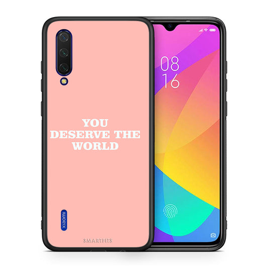 Θήκη Αγίου Βαλεντίνου Xiaomi Mi 9 Lite You Deserve The World από τη Smartfits με σχέδιο στο πίσω μέρος και μαύρο περίβλημα | Xiaomi Mi 9 Lite You Deserve The World case with colorful back and black bezels