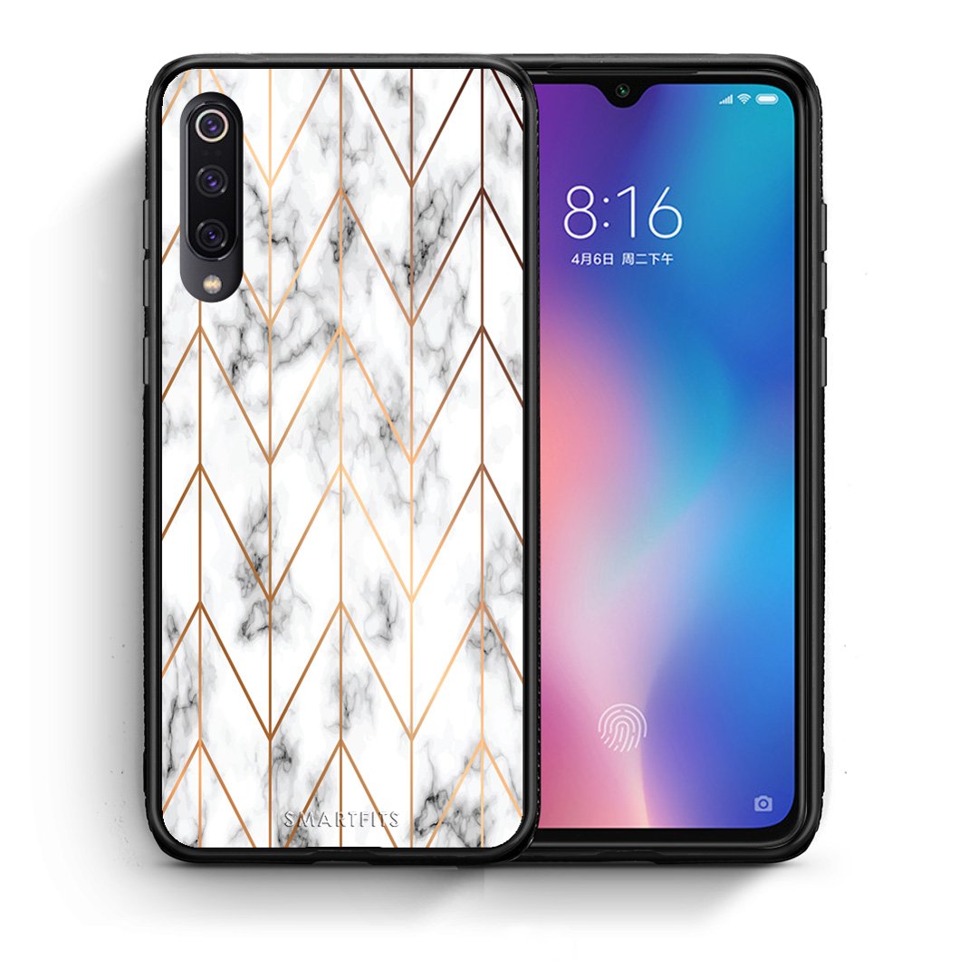 Θήκη Xiaomi Mi 9 Gold Geometric Marble από τη Smartfits με σχέδιο στο πίσω μέρος και μαύρο περίβλημα | Xiaomi Mi 9 Gold Geometric Marble case with colorful back and black bezels