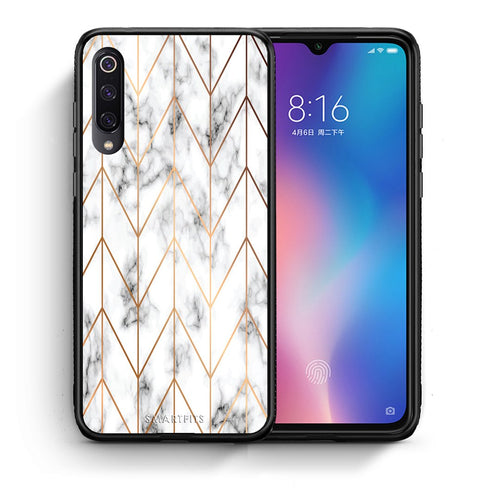 Θήκη Xiaomi Mi 9 Gold Geometric Marble από τη Smartfits με σχέδιο στο πίσω μέρος και μαύρο περίβλημα | Xiaomi Mi 9 Gold Geometric Marble case with colorful back and black bezels