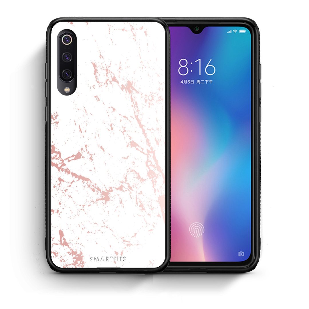 Θήκη Xiaomi Mi 9 Pink Splash Marble από τη Smartfits με σχέδιο στο πίσω μέρος και μαύρο περίβλημα | Xiaomi Mi 9 Pink Splash Marble case with colorful back and black bezels