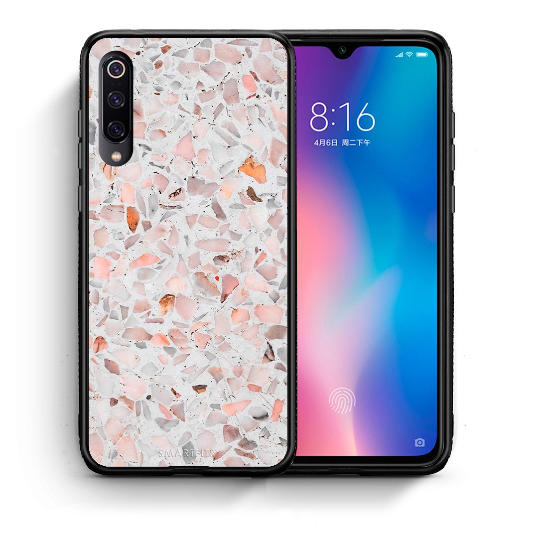 Θήκη Xiaomi Mi 9 Marble Terrazzo από τη Smartfits με σχέδιο στο πίσω μέρος και μαύρο περίβλημα | Xiaomi Mi 9 Marble Terrazzo case with colorful back and black bezels