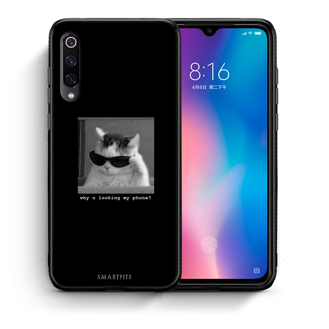 Θήκη Xiaomi Mi 9 Meme Cat από τη Smartfits με σχέδιο στο πίσω μέρος και μαύρο περίβλημα | Xiaomi Mi 9 Meme Cat case with colorful back and black bezels