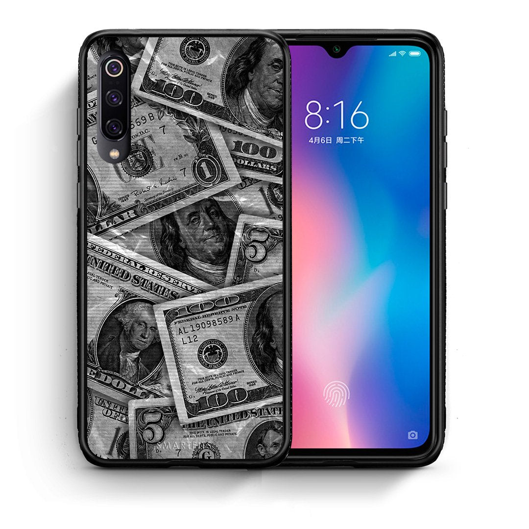 Θήκη Xiaomi Mi 9 Money Dollars από τη Smartfits με σχέδιο στο πίσω μέρος και μαύρο περίβλημα | Xiaomi Mi 9 Money Dollars case with colorful back and black bezels