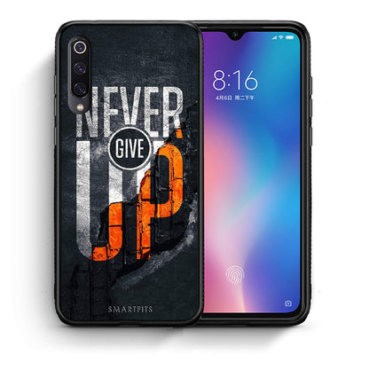 Θήκη Αγίου Βαλεντίνου Xiaomi Mi 9 Never Give Up από τη Smartfits με σχέδιο στο πίσω μέρος και μαύρο περίβλημα | Xiaomi Mi 9 Never Give Up case with colorful back and black bezels