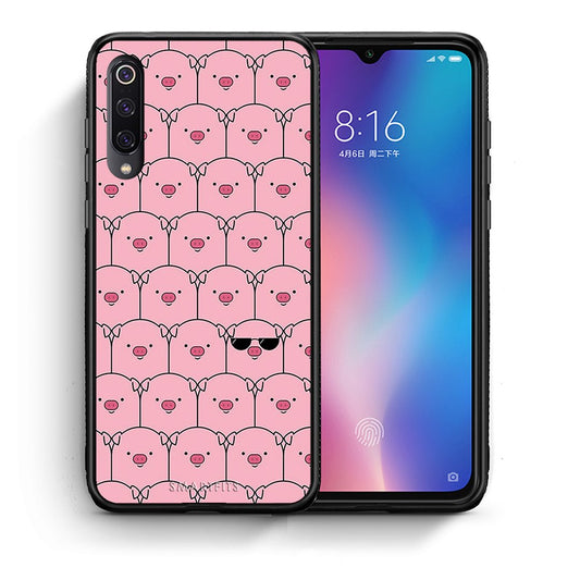 Θήκη Xiaomi Mi 9 Pig Glasses από τη Smartfits με σχέδιο στο πίσω μέρος και μαύρο περίβλημα | Xiaomi Mi 9 Pig Glasses case with colorful back and black bezels