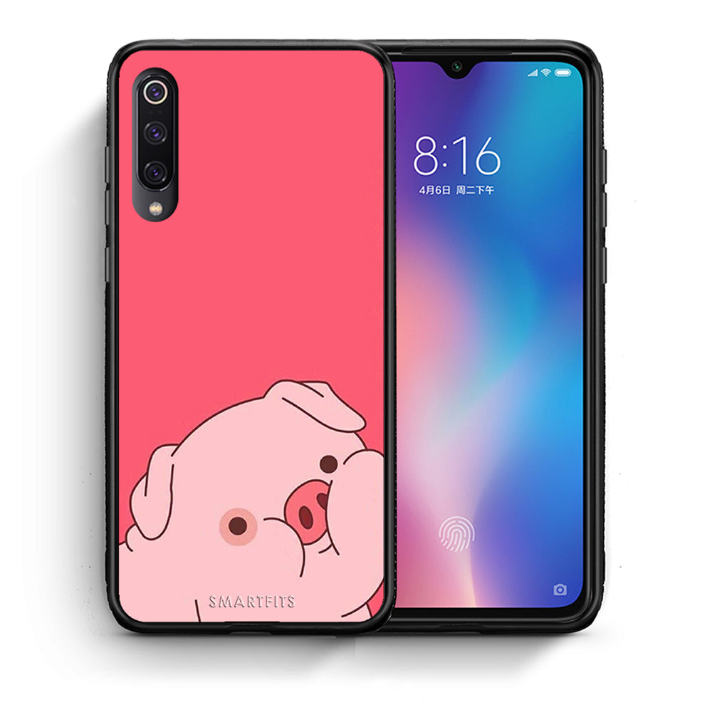 Θήκη Αγίου Βαλεντίνου Xiaomi Mi 9 Pig Love 1 από τη Smartfits με σχέδιο στο πίσω μέρος και μαύρο περίβλημα | Xiaomi Mi 9 Pig Love 1 case with colorful back and black bezels