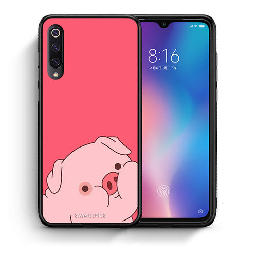 Θήκη Αγίου Βαλεντίνου Xiaomi Mi 9 Pig Love 1 από τη Smartfits με σχέδιο στο πίσω μέρος και μαύρο περίβλημα | Xiaomi Mi 9 Pig Love 1 case with colorful back and black bezels