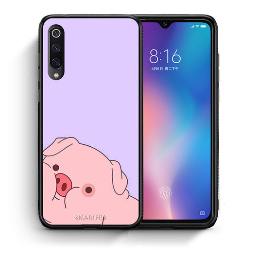 Θήκη Αγίου Βαλεντίνου Xiaomi Mi 9 Pig Love 2 από τη Smartfits με σχέδιο στο πίσω μέρος και μαύρο περίβλημα | Xiaomi Mi 9 Pig Love 2 case with colorful back and black bezels