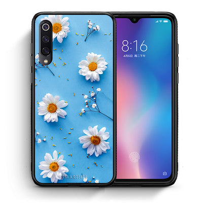 Θήκη Xiaomi Mi 9 Real Daisies από τη Smartfits με σχέδιο στο πίσω μέρος και μαύρο περίβλημα | Xiaomi Mi 9 Real Daisies case with colorful back and black bezels