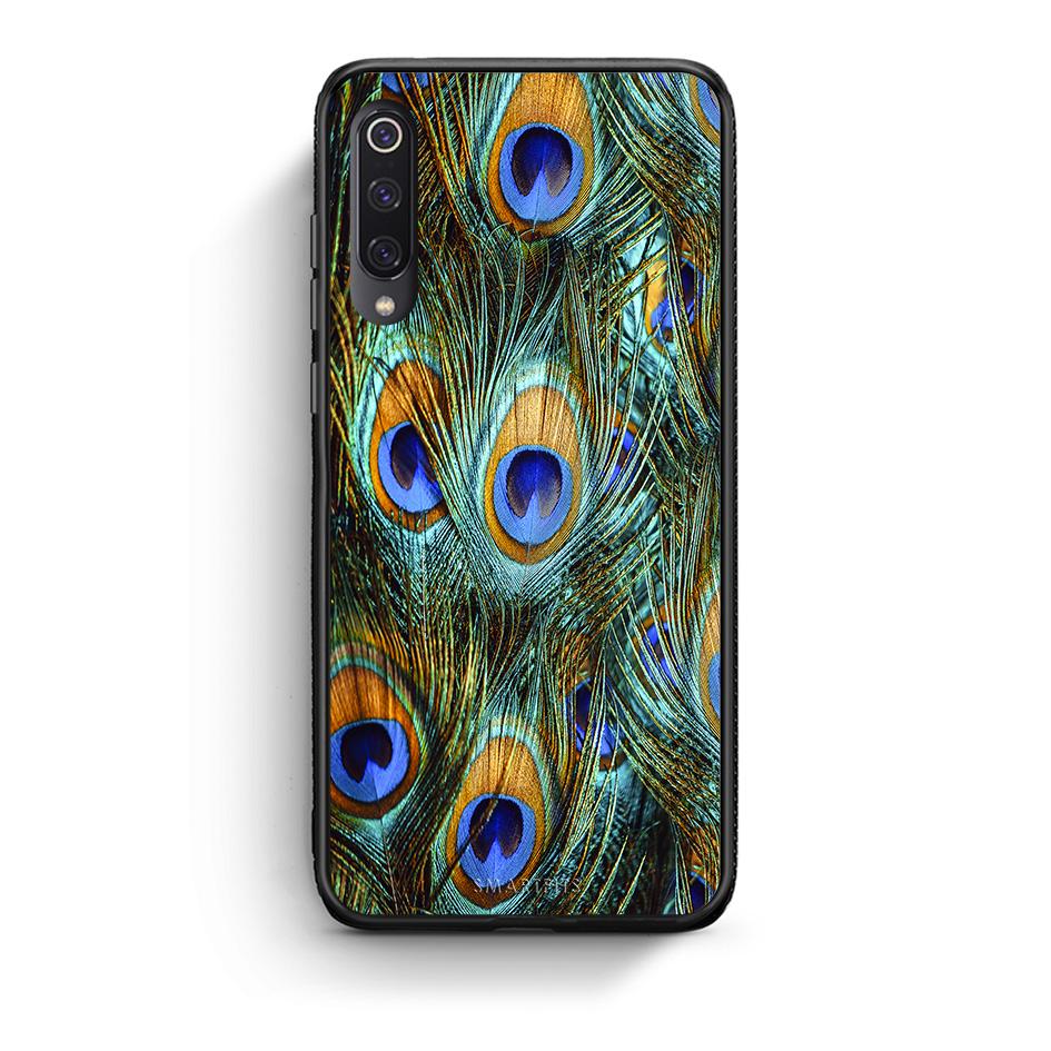 Xiaomi Mi 9 Real Peacock Feathers θήκη από τη Smartfits με σχέδιο στο πίσω μέρος και μαύρο περίβλημα | Smartphone case with colorful back and black bezels by Smartfits