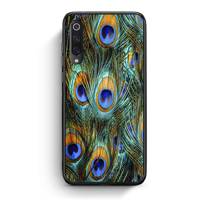 Xiaomi Mi 9 Real Peacock Feathers θήκη από τη Smartfits με σχέδιο στο πίσω μέρος και μαύρο περίβλημα | Smartphone case with colorful back and black bezels by Smartfits