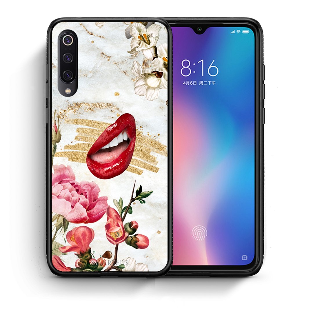 Θήκη Xiaomi Mi 9 Red Lips από τη Smartfits με σχέδιο στο πίσω μέρος και μαύρο περίβλημα | Xiaomi Mi 9 Red Lips case with colorful back and black bezels