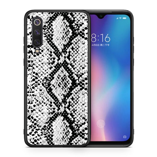 Θήκη Xiaomi Mi 9 SE White Snake Animal από τη Smartfits με σχέδιο στο πίσω μέρος και μαύρο περίβλημα | Xiaomi Mi 9 SE White Snake Animal case with colorful back and black bezels