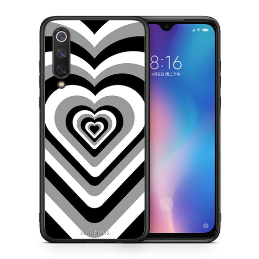 Θήκη Xiaomi Mi 9 SE Black Hearts από τη Smartfits με σχέδιο στο πίσω μέρος και μαύρο περίβλημα | Xiaomi Mi 9 SE Black Hearts case with colorful back and black bezels