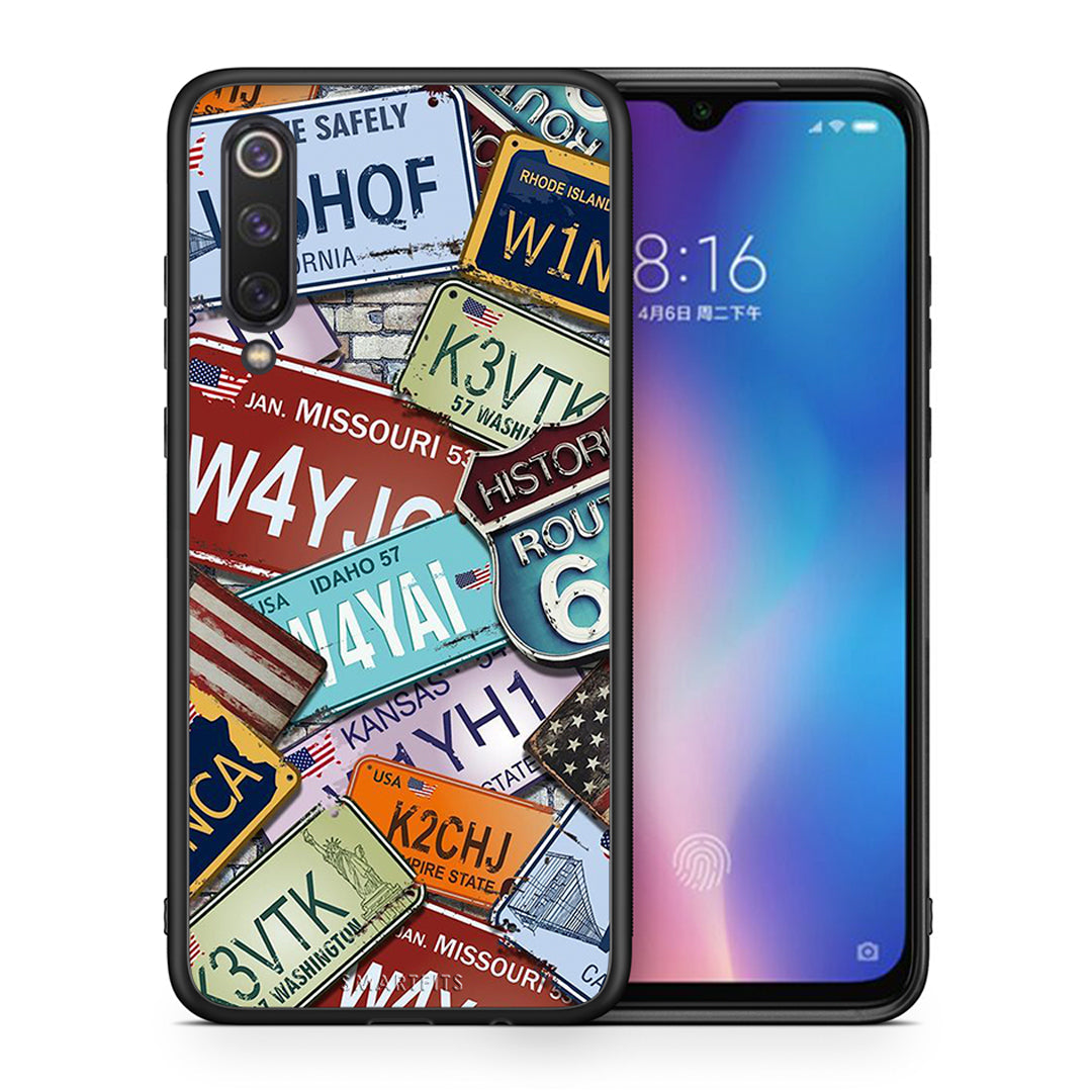 Θήκη Xiaomi Mi 9 SE Car Plates από τη Smartfits με σχέδιο στο πίσω μέρος και μαύρο περίβλημα | Xiaomi Mi 9 SE Car Plates case with colorful back and black bezels