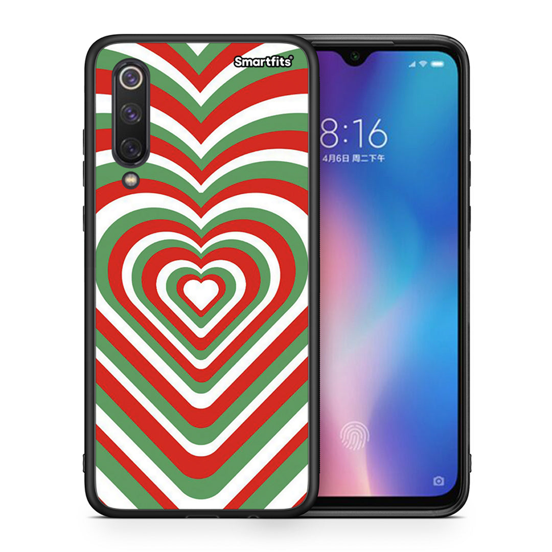 Θήκη Xiaomi Mi 9 SE Christmas Hearts από τη Smartfits με σχέδιο στο πίσω μέρος και μαύρο περίβλημα | Xiaomi Mi 9 SE Christmas Hearts case with colorful back and black bezels