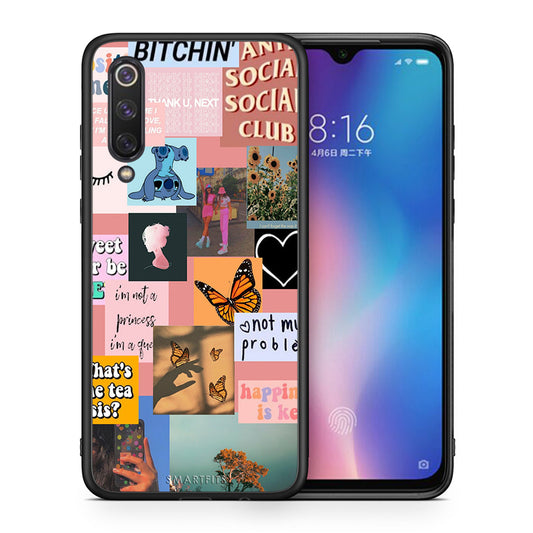 Θήκη Αγίου Βαλεντίνου Xiaomi Mi 9 SE Collage Bitchin από τη Smartfits με σχέδιο στο πίσω μέρος και μαύρο περίβλημα | Xiaomi Mi 9 SE Collage Bitchin case with colorful back and black bezels