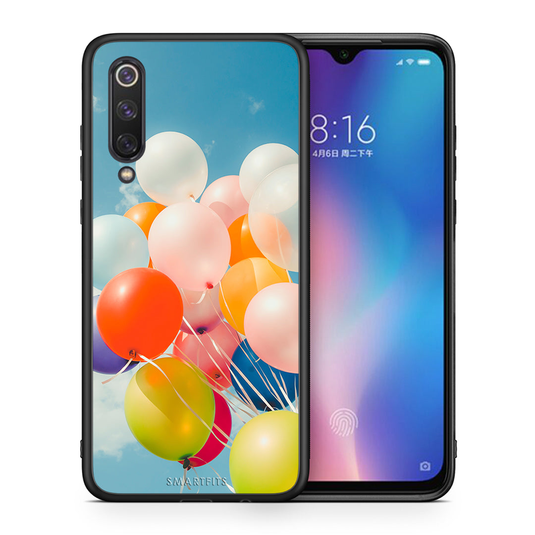 Θήκη Xiaomi Mi 9 SE Colorful Balloons από τη Smartfits με σχέδιο στο πίσω μέρος και μαύρο περίβλημα | Xiaomi Mi 9 SE Colorful Balloons case with colorful back and black bezels