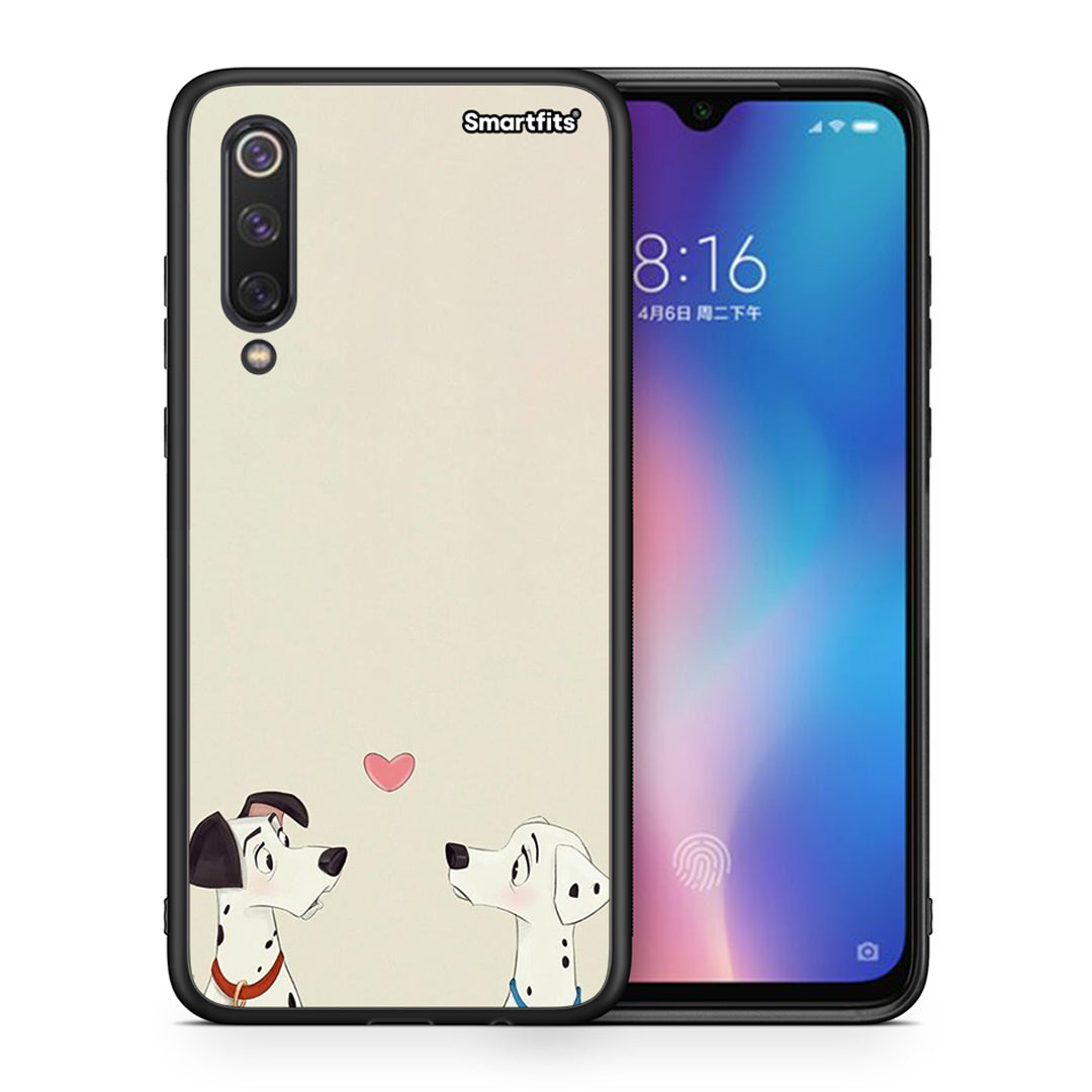 Θήκη Xiaomi Mi 9 SE Dalmatians Love από τη Smartfits με σχέδιο στο πίσω μέρος και μαύρο περίβλημα | Xiaomi Mi 9 SE Dalmatians Love case with colorful back and black bezels