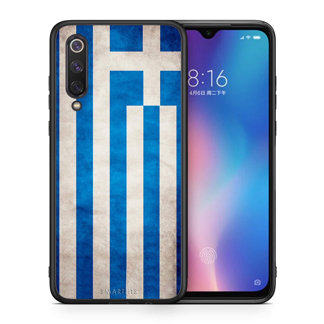 Θήκη Xiaomi Mi 9 SE Greek Flag από τη Smartfits με σχέδιο στο πίσω μέρος και μαύρο περίβλημα | Xiaomi Mi 9 SE Greek Flag case with colorful back and black bezels