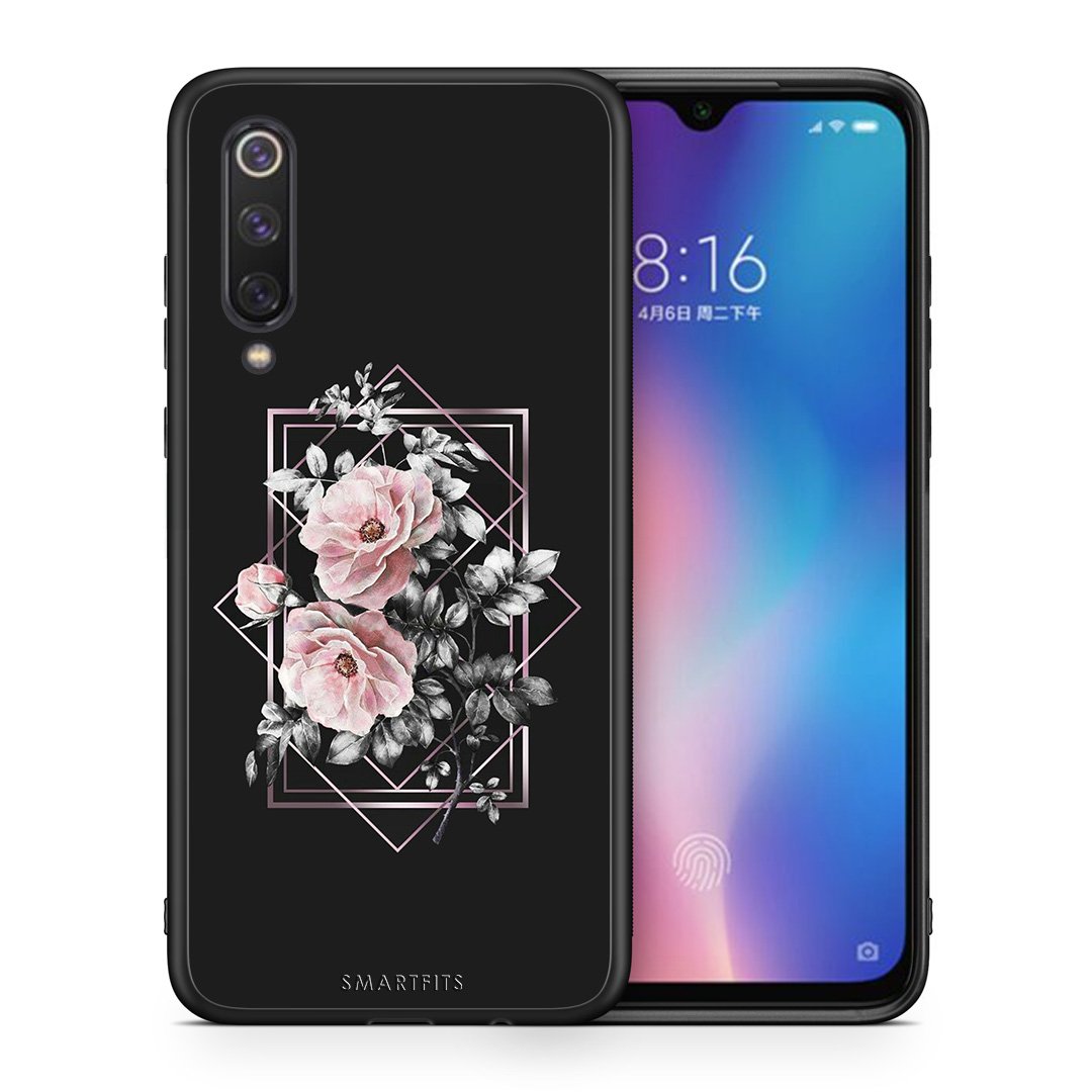 Θήκη Xiaomi Mi 9 SE Frame Flower από τη Smartfits με σχέδιο στο πίσω μέρος και μαύρο περίβλημα | Xiaomi Mi 9 SE Frame Flower case with colorful back and black bezels