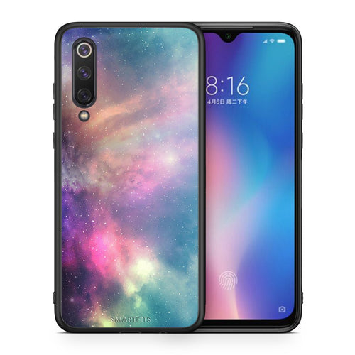 Θήκη Xiaomi Mi 9 SE Rainbow Galaxy από τη Smartfits με σχέδιο στο πίσω μέρος και μαύρο περίβλημα | Xiaomi Mi 9 SE Rainbow Galaxy case with colorful back and black bezels