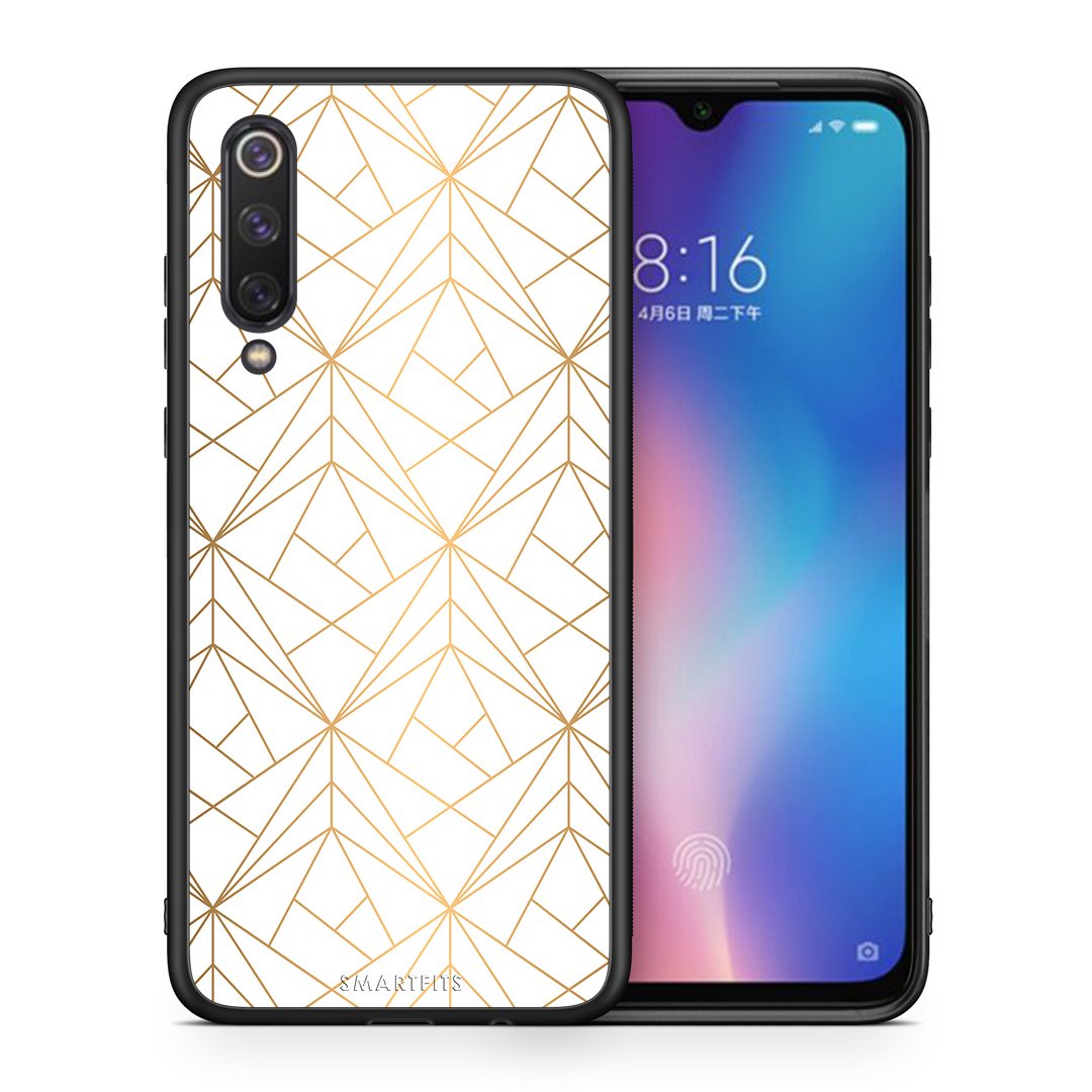 Θήκη Xiaomi Mi 9 SE Luxury White Geometric από τη Smartfits με σχέδιο στο πίσω μέρος και μαύρο περίβλημα | Xiaomi Mi 9 SE Luxury White Geometric case with colorful back and black bezels