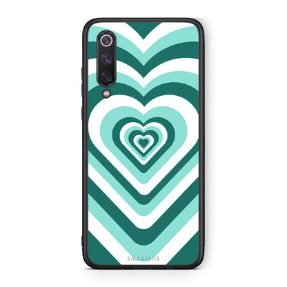 Xiaomi Mi 9 SE Green Hearts θήκη από τη Smartfits με σχέδιο στο πίσω μέρος και μαύρο περίβλημα | Smartphone case with colorful back and black bezels by Smartfits