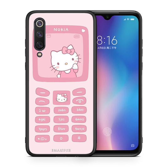 Θήκη Αγίου Βαλεντίνου Xiaomi Mi 9 SE Hello Kitten από τη Smartfits με σχέδιο στο πίσω μέρος και μαύρο περίβλημα | Xiaomi Mi 9 SE Hello Kitten case with colorful back and black bezels
