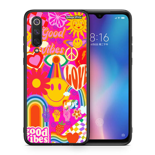 Θήκη Xiaomi Mi 9 SE Hippie Love από τη Smartfits με σχέδιο στο πίσω μέρος και μαύρο περίβλημα | Xiaomi Mi 9 SE Hippie Love case with colorful back and black bezels