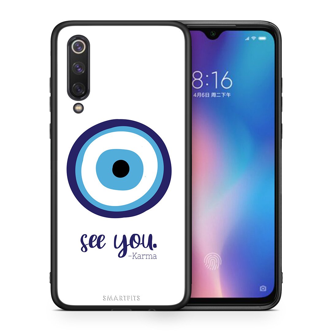 Θήκη Xiaomi Mi 9 SE Karma Says από τη Smartfits με σχέδιο στο πίσω μέρος και μαύρο περίβλημα | Xiaomi Mi 9 SE Karma Says case with colorful back and black bezels