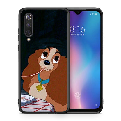 Θήκη Αγίου Βαλεντίνου Xiaomi Mi 9 SE Lady And Tramp 2 από τη Smartfits με σχέδιο στο πίσω μέρος και μαύρο περίβλημα | Xiaomi Mi 9 SE Lady And Tramp 2 case with colorful back and black bezels