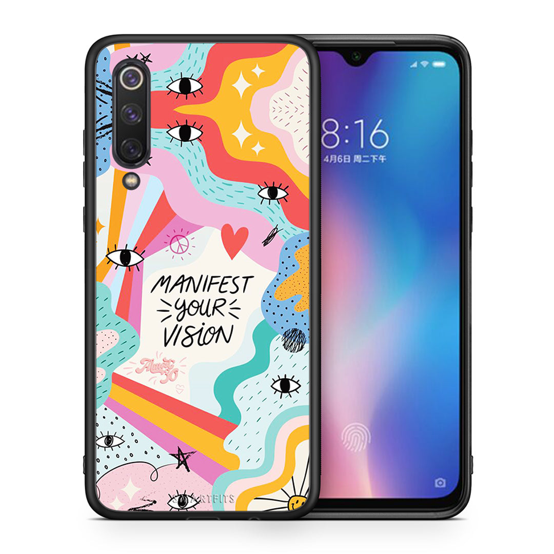 Θήκη Xiaomi Mi 9 SE Manifest Your Vision από τη Smartfits με σχέδιο στο πίσω μέρος και μαύρο περίβλημα | Xiaomi Mi 9 SE Manifest Your Vision case with colorful back and black bezels