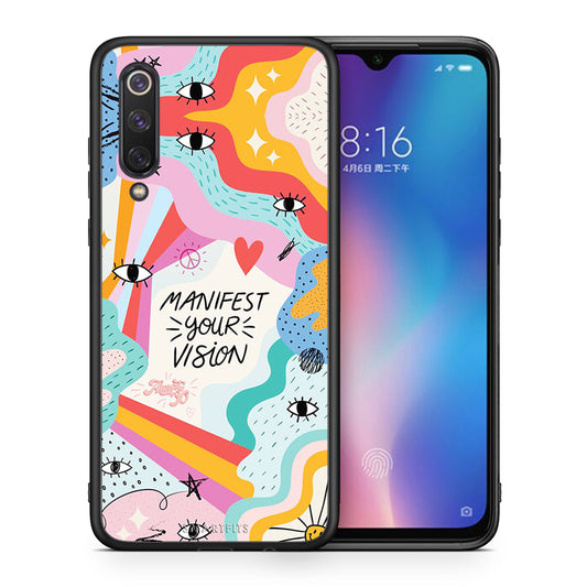 Θήκη Xiaomi Mi 9 SE Manifest Your Vision από τη Smartfits με σχέδιο στο πίσω μέρος και μαύρο περίβλημα | Xiaomi Mi 9 SE Manifest Your Vision case with colorful back and black bezels