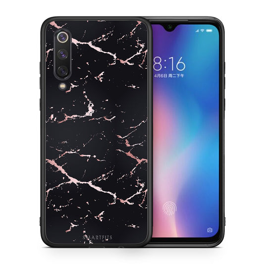 Θήκη Xiaomi Mi 9 SE Black Rosegold Marble από τη Smartfits με σχέδιο στο πίσω μέρος και μαύρο περίβλημα | Xiaomi Mi 9 SE Black Rosegold Marble case with colorful back and black bezels