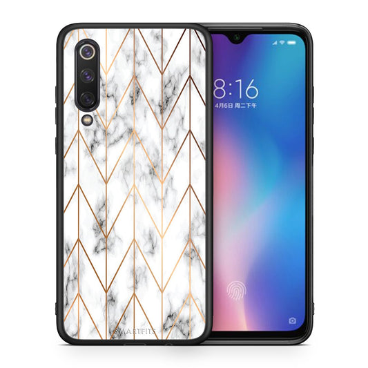 Θήκη Xiaomi Mi 9 SE Gold Geometric Marble από τη Smartfits με σχέδιο στο πίσω μέρος και μαύρο περίβλημα | Xiaomi Mi 9 SE Gold Geometric Marble case with colorful back and black bezels