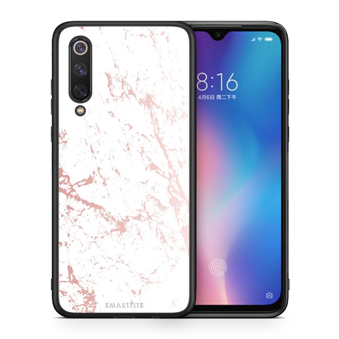 Θήκη Xiaomi Mi 9 SE Pink Splash Marble από τη Smartfits με σχέδιο στο πίσω μέρος και μαύρο περίβλημα | Xiaomi Mi 9 SE Pink Splash Marble case with colorful back and black bezels