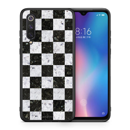 Θήκη Xiaomi Mi 9 SE Square Geometric Marble από τη Smartfits με σχέδιο στο πίσω μέρος και μαύρο περίβλημα | Xiaomi Mi 9 SE Square Geometric Marble case with colorful back and black bezels