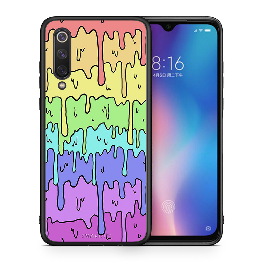 Θήκη Xiaomi Mi 9 SE Melting Rainbow από τη Smartfits με σχέδιο στο πίσω μέρος και μαύρο περίβλημα | Xiaomi Mi 9 SE Melting Rainbow case with colorful back and black bezels