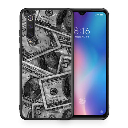 Θήκη Xiaomi Mi 9 SE Money Dollars από τη Smartfits με σχέδιο στο πίσω μέρος και μαύρο περίβλημα | Xiaomi Mi 9 SE Money Dollars case with colorful back and black bezels