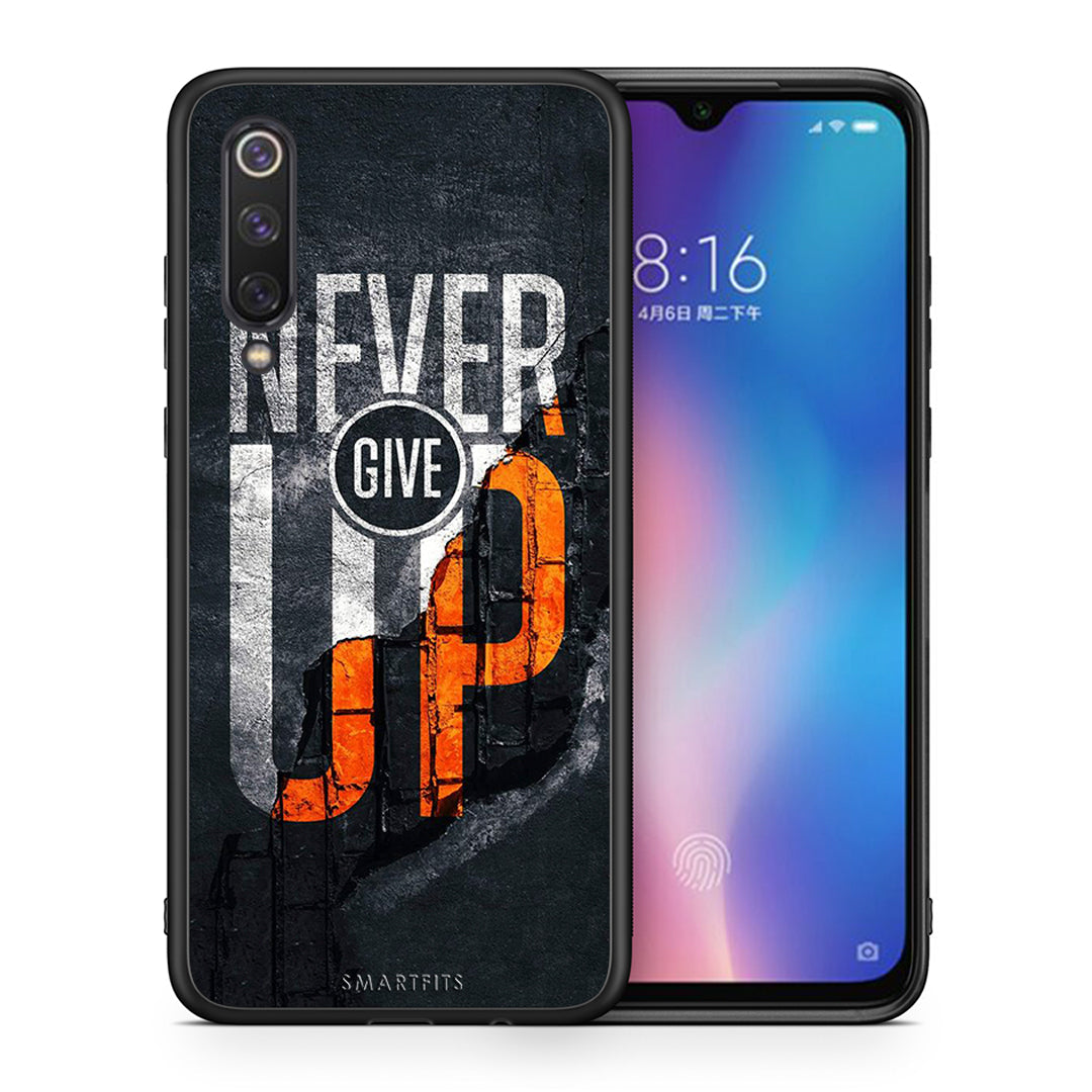 Θήκη Αγίου Βαλεντίνου Xiaomi Mi 9 SE Never Give Up από τη Smartfits με σχέδιο στο πίσω μέρος και μαύρο περίβλημα | Xiaomi Mi 9 SE Never Give Up case with colorful back and black bezels