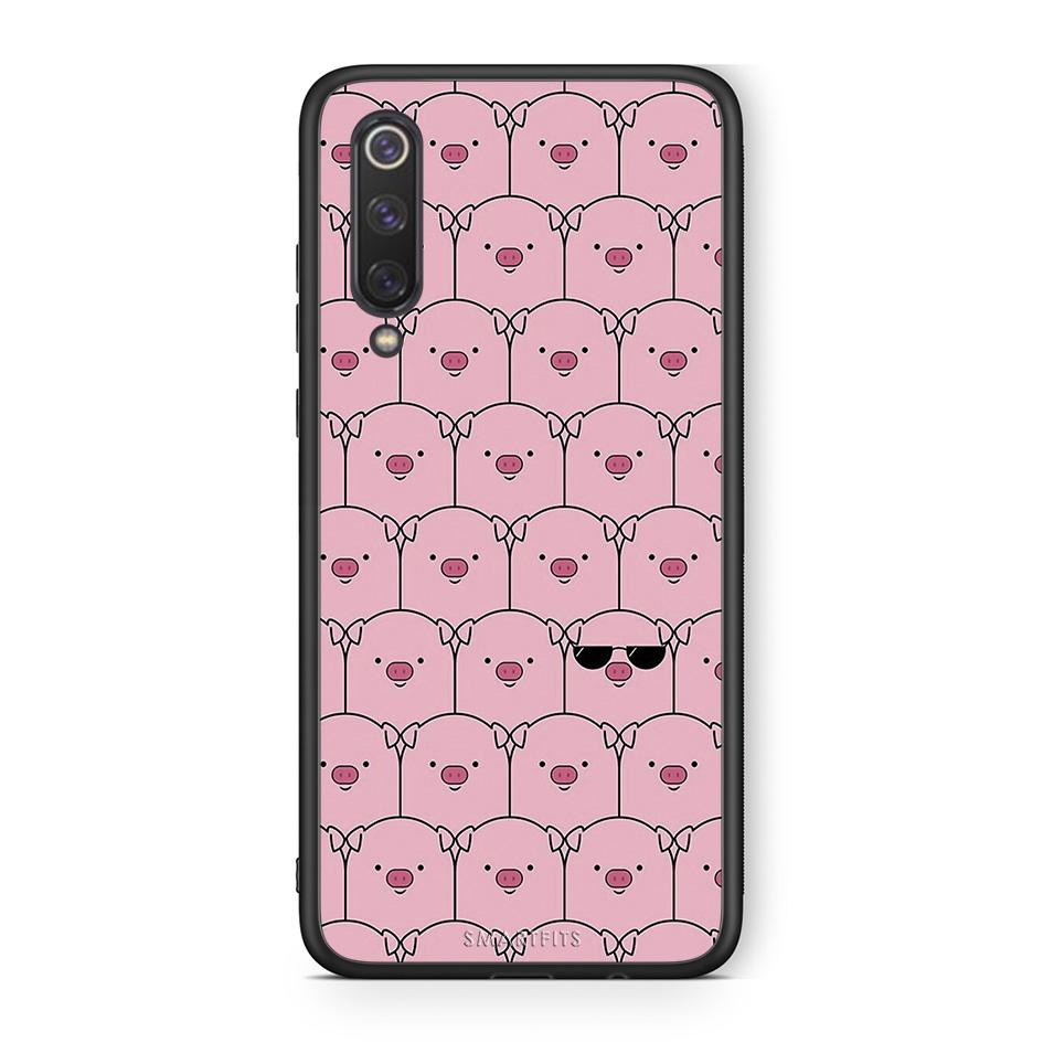 Xiaomi Mi 9 SE Pig Glasses θήκη από τη Smartfits με σχέδιο στο πίσω μέρος και μαύρο περίβλημα | Smartphone case with colorful back and black bezels by Smartfits