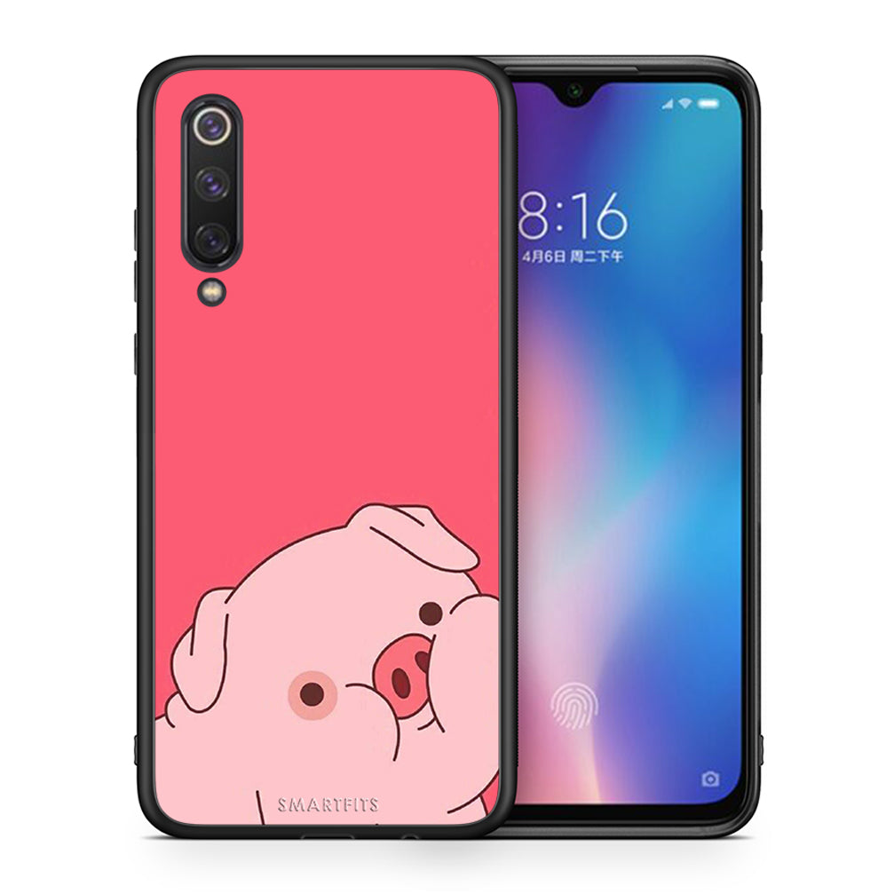 Θήκη Αγίου Βαλεντίνου Xiaomi Mi 9 SE Pig Love 1 από τη Smartfits με σχέδιο στο πίσω μέρος και μαύρο περίβλημα | Xiaomi Mi 9 SE Pig Love 1 case with colorful back and black bezels