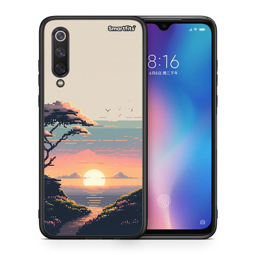 Θήκη Xiaomi Mi 9 SE Pixel Sunset από τη Smartfits με σχέδιο στο πίσω μέρος και μαύρο περίβλημα | Xiaomi Mi 9 SE Pixel Sunset case with colorful back and black bezels